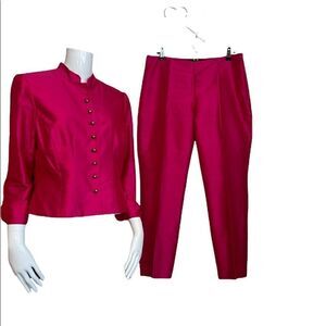 LAUREN RALPH LAUREN 100% Silk Hot Pink Blazer And Pant Set.Size 12P/10